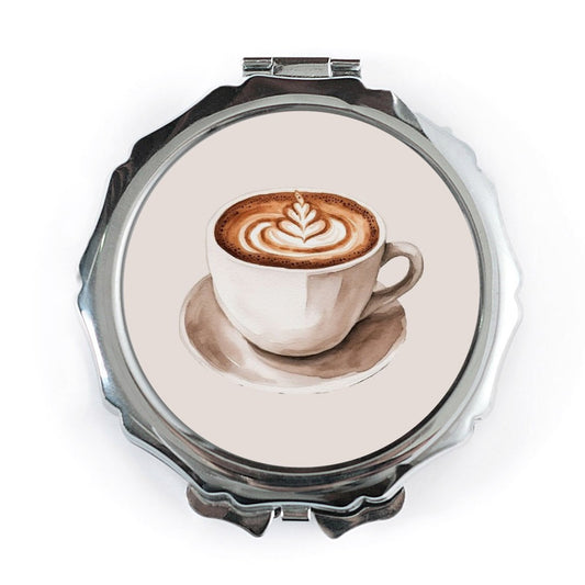 Latte Art Pocket Mirror, Coffee Lover Gift, Espresso Design Compact Mirror, Cute Purse Mirror, Cafe Aesthetic, Barista Accessory - Tawshia