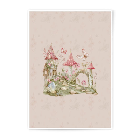 Enchanted Fairy Castle Photographic Prints, Mushroom House Wall Art, Whimsical Home Decor, Pastel Butterfly Prints, Dreamy Cottagecore Art - Tawshia