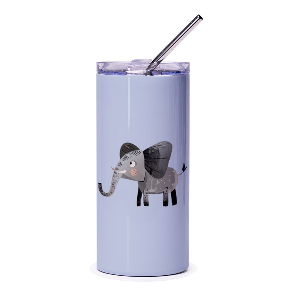 Elephant Tumbler with Straw, Cute Animal Drinkware, Childrens Tumbler, Fun Travel Mug, Gift for Elephant Lovers, Insulated Cup - Tawshia