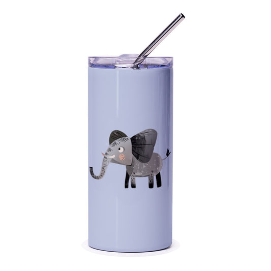 Elephant Tumbler with Straw, Cute Animal Drinkware, Childrens Tumbler, Fun Travel Mug, Gift for Elephant Lovers, Insulated Cup - Tawshia