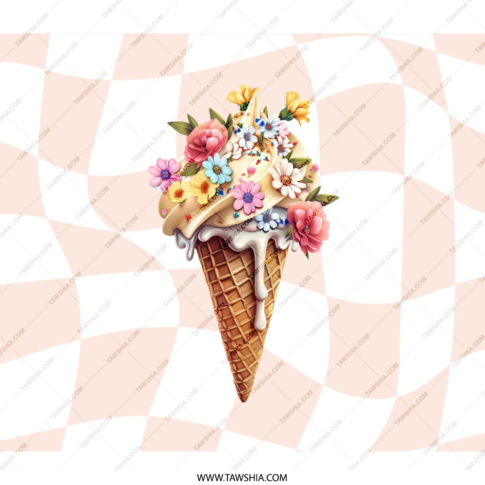 Floral Ice Cream BackPack, Sweet Treat Design, Checkerboard BackPack, Cute BackPack, Unique Pattern BackPack, Trendy Style BackPack - Tawshia