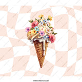 Floral Ice Cream BackPack, Sweet Treat Design, Checkerboard BackPack, Cute BackPack, Unique Pattern BackPack, Trendy Style BackPack - Tawshia