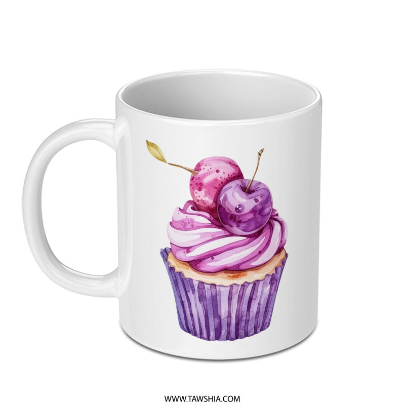 Cupcake Mug, Watercolor Dessert Mug, Cherry Topping Mug, Foodie Gift, Sweet Treat Mug, Unique Coffee Mug, Birthday Gift, Gift for Baker - Tawshia