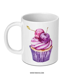 Cupcake Mug, Watercolor Dessert Mug, Cherry Topping Mug, Foodie Gift, Sweet Treat Mug, Unique Coffee Mug, Birthday Gift, Gift for Baker - Tawshia