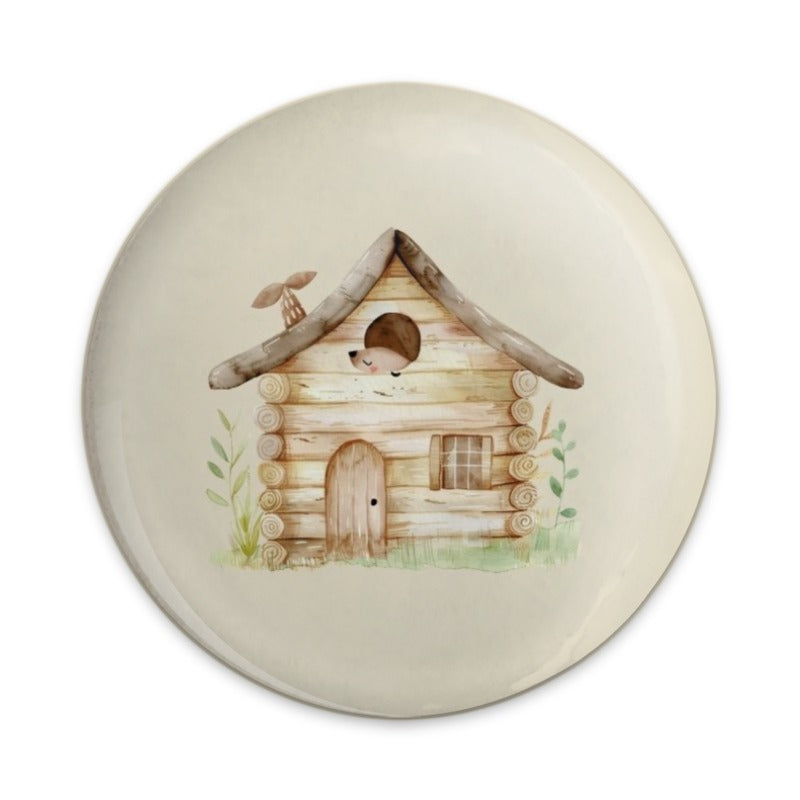 Hedgehog in Log Cabin Pinback Button, Cute Animal Badge, Whimsical Art, Woodland Creature Button, Unique Gift, Animal Lover Pin - Tawshia