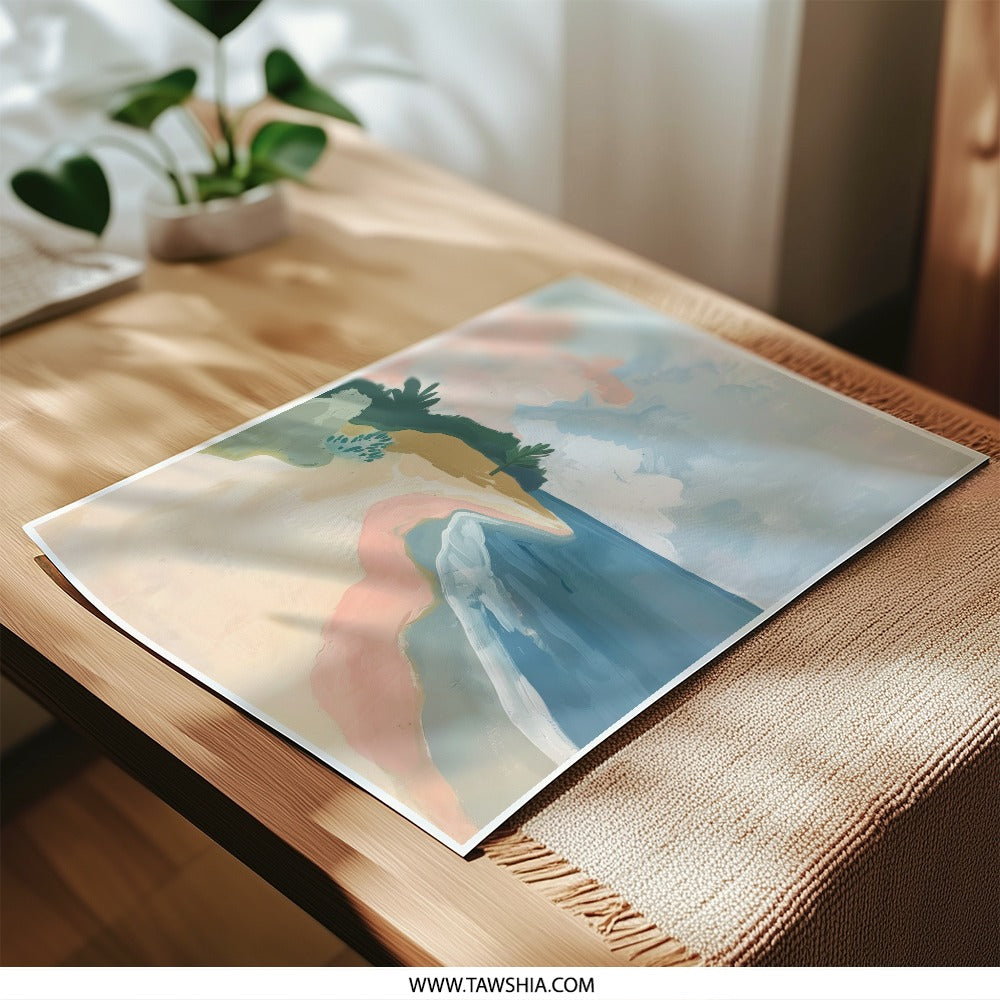 Coastal Photographic Print, Beach Landscape Wall Art, Ocean View Print, Abstract Beach Scene, Pastel Colors, Home Decor Art - Tawshia