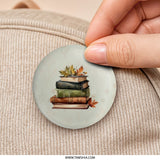Fall Books Pinback Button, Autumn Leaves, Book Lover Gift, Librarian Badge, Cozy Decor, Literary Style, Academic Aesthetic - Tawshia