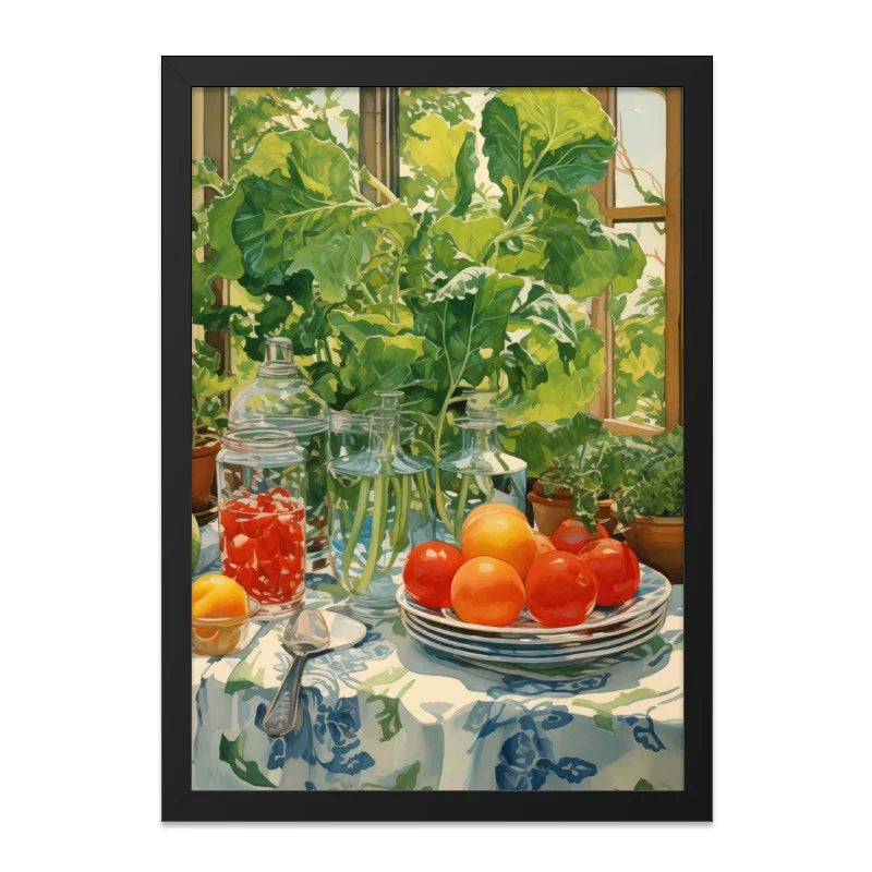 Still Life Wall Art, Fruit and Plants, Kitchen Decor, Sunny Window Painting, Cozy Home Art, Unique Wall Art Print, Botanical Wall Art - Tawshia