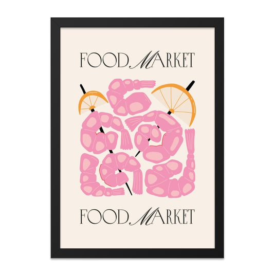 Food Market Wall Art, Shrimp Skewers Print, Pink Shrimp Art, Kitchen Decor, Food Illustration, Seafood Art, Minimalist Art Print - Tawshia