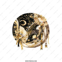 Celestial Moon Pillow, Floral Crescent Throw Pillow, Gold Accent Cushion, Decorative Pillow Cover, Luxury Home Decor - Tawshia