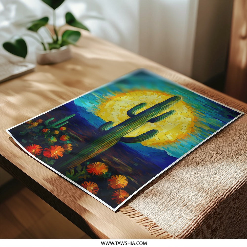 Saguaro Cactus Photographic Print, Desert Art, Southwestern Decor, Sunburst Art Print, Home Decor, Wall Art, Nature Photography - Tawshia