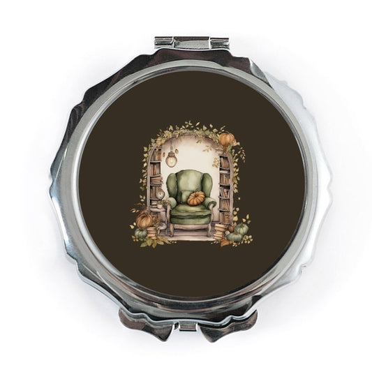 Cozy Autumn Reading Nook Pocket Mirror, Book Lover Gift, Pumpkin Season Accessory, Fall Home Decor, Aesthetic Compact Mirror - Tawshia