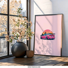 Pink BMW M4 Wall Art, Car Poster Print, Automotive Art, Sunset Cityscape, Modern Wall Decor, Racing Car Art, Gift for Car Enthusiasts - Tawshia