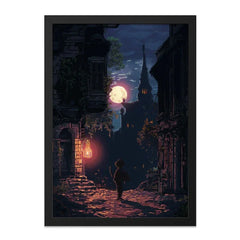 Pixel Art Wall Decor, Gothic Town Print, Dark Fantasy Art, Moonlight Scene, Atmospheric Wall Art, Gothic Decor, Video Game Inspired - Tawshia