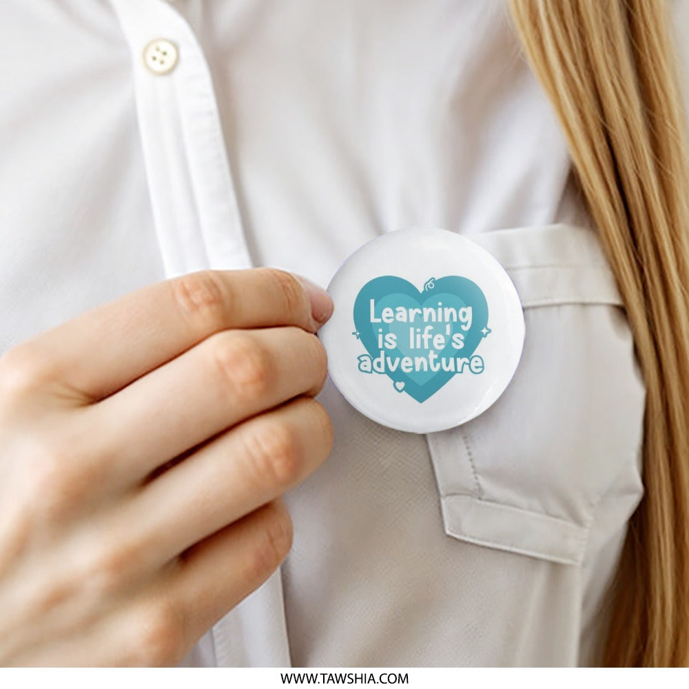 Learning Adventure Pinback Button, Inspirational Button, Cute Heart Pin, Positive Affirmation Button, Teacher Gift, Student Encouragement - Tawshia