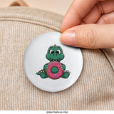Cute Dino Donut Pinback Button, Funny Dinosaur Badge, Cartoon Animal Button, Unique Gift Idea, Aesthetic Pin - Tawshia