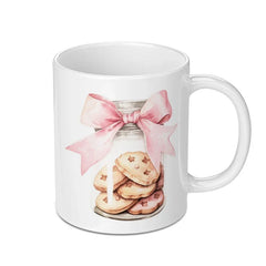Cookie Jar Mug, Pink Bow Mug, Watercolor Design Mug, Baking Lover Gift, Cute Food Mug, Kitchen Decor, Hot Chocolate Mug - Tawshia