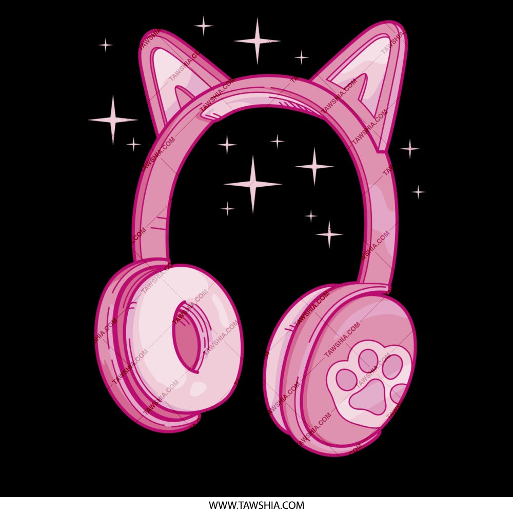 Pink Cat Ear Headphones with Paw Print Headphone product type