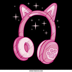 Pink Cat Ear Headphones with Paw Print Headphone product type