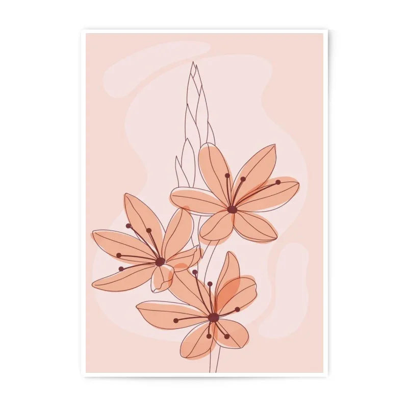 Peach Floral Photographic Print, Minimalist Flower Art, Botanical Wall Decor, Line Art, Modern Home Decor - Tawshia