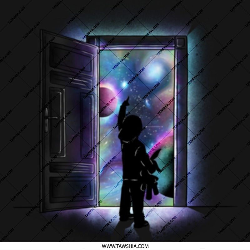 Child Opening Door to Colorful Galaxy Art product type