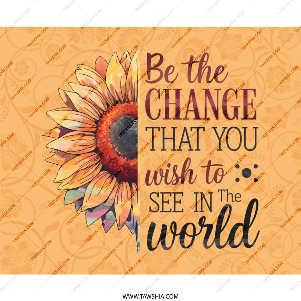 Sunflower Mouse Pad, Inspirational Quote, Floral Desk Decor, Be The Change, Office Gift, Computer Accessory, Motivation, Boho Chic - Tawshia