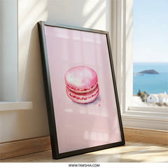 Pink Macaron Wall Art, Watercolor Food Print, Kitchen Decor, Pastel Art, Confectionery Gift, Dessert Wall Decor, Bakery Art Print - Tawshia