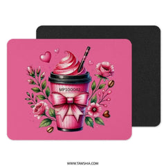 Pink Coffee Mouse Pad, Floral Mousepad, Coffee Lover Gift, Cute Desk Accessory, Heart Decor, Desk Mat, Office Decor, Gift for Her - Tawshia