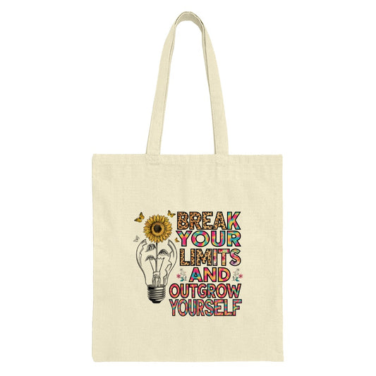 Break Your Limits Tote Bag, Sunflower Tote Bag, Inspirational Quote Bag, Outgrow Yourself, Motivational Tote, Butterfly Bag - Tawshia