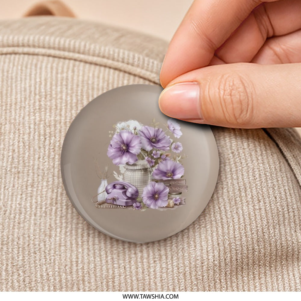 Purple Flower Pinback Button, Floral Telephone Button, Vintage Style Pinback Button, Aesthetic Pinback Button, Cute Botanical Pin Button - Tawshia