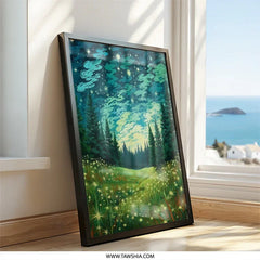 Enchanted Forest Wall Art, Starry Night Print, Fantasy Landscape Poster, Celestial Home Decor, Nature Illustration, Magical Wall Decor - Tawshia