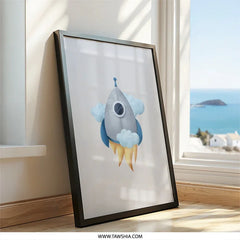 Rocket Ship Wall Art, Kids Room Decor, Space Adventure Print, Nursery Art, Outer Space Theme, Boys Room Art, Playroom Decor, Modern Art - Tawshia