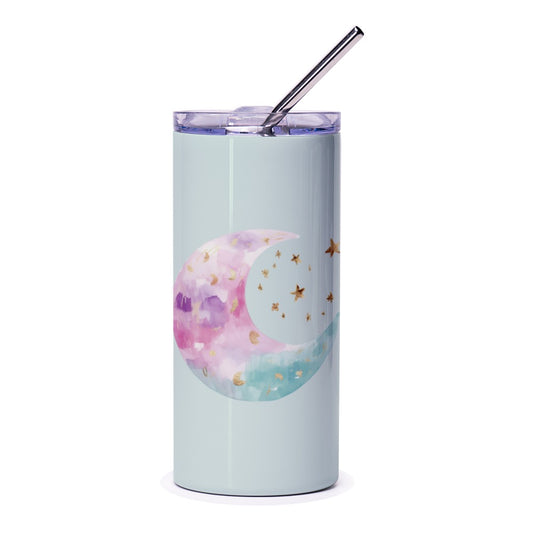 Moon and Stars Tumbler, Celestial Tumbler, Watercolor Moon Tumbler, Cute Tumbler, Gift for Her, Unique Tumbler, Stylish Drinkware - Tawshia