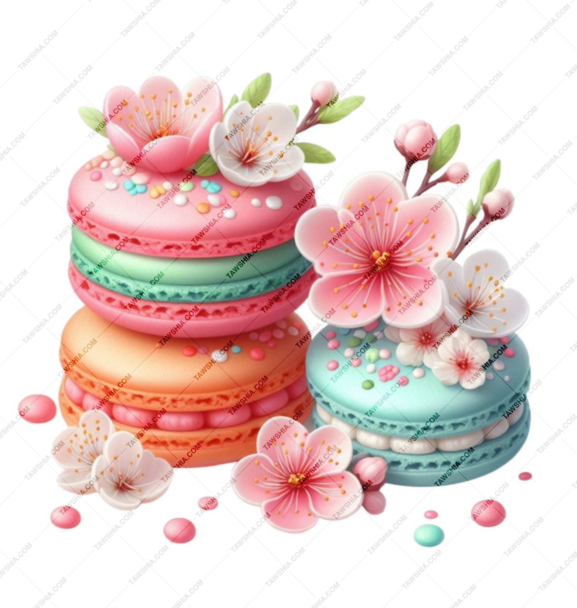 Macaron Mug, Floral Mug, Flower Mug, Coffee Mug, Tea Mug, Gift Mug, Dessert Mug, Pastel Colors, Pretty Mug, Sweet Treats Mug - Tawshia