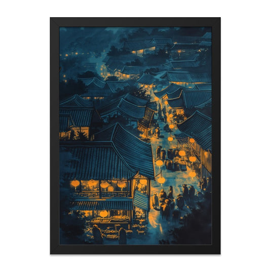 Asian Village Wall Art, Night Market Scene Print, Oriental Decor, Glowing Lanterns, Cityscape Painting, Home Decor, Unique Gift Idea - Tawshia