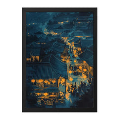 Asian Village Wall Art, Night Market Scene Print, Oriental Decor, Glowing Lanterns, Cityscape Painting, Home Decor, Unique Gift Idea - Tawshia
