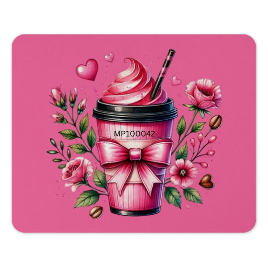 Pink Coffee Mouse Pad, Floral Mousepad, Coffee Lover Gift, Cute Desk Accessory, Heart Decor, Desk Mat, Office Decor, Gift for Her - Tawshia