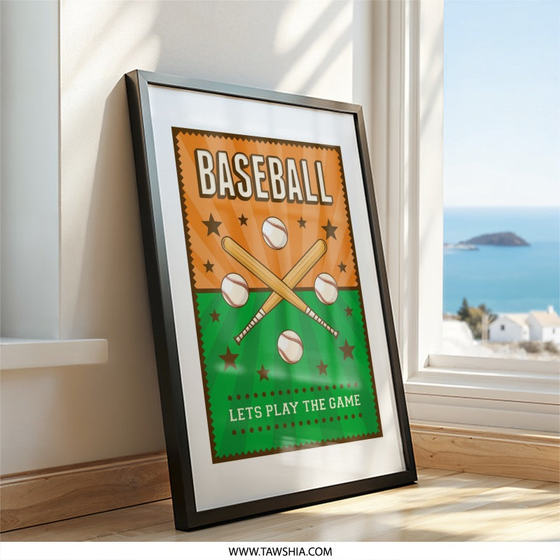 Baseball Wall Art Print, Game Room Decor, Sports Fan Gift, Baseball Bats and Balls Poster, Play Ball Art, Boys Room, Kids Room, Man Cave Art - Tawshia