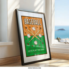 Baseball Wall Art Print, Game Room Decor, Sports Fan Gift, Baseball Bats and Balls Poster, Play Ball Art, Boys Room, Kids Room, Man Cave Art - Tawshia