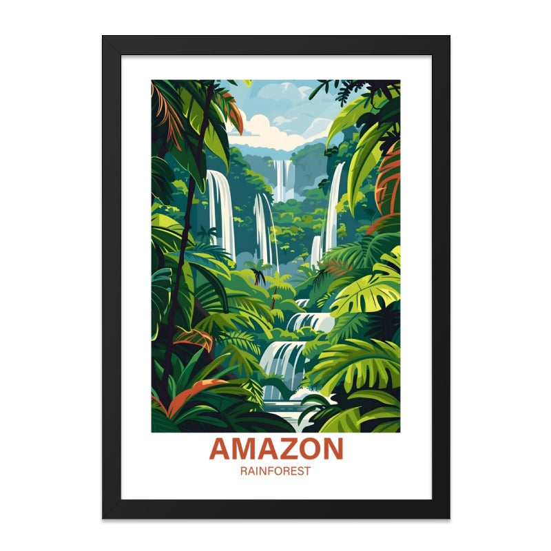 Amazon Rainforest Wall Art, Tropical Waterfall Scenery, Jungle Print Decor, Nature Lover Gift, Vibrant Landscape Artwork - Tawshia