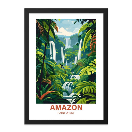 Amazon Rainforest Wall Art, Tropical Waterfall Scenery, Jungle Print Decor, Nature Lover Gift, Vibrant Landscape Artwork - Tawshia