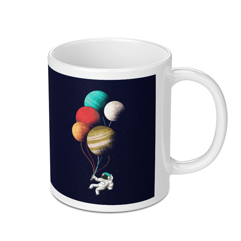 Astronaut Holding Balloons With Planets Design Mug product