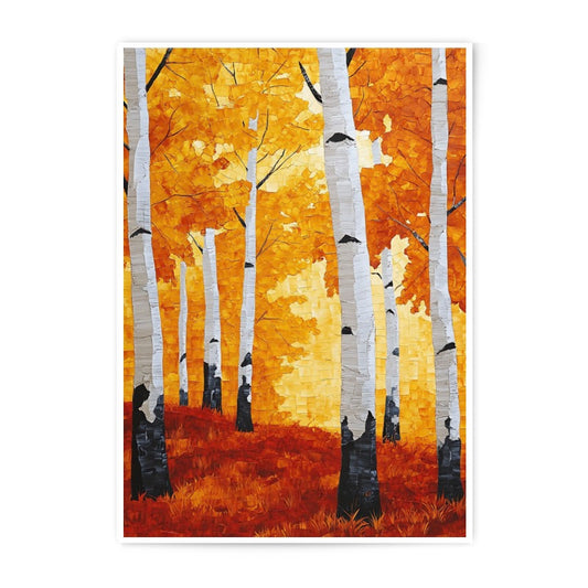 Autumn Birch Tree Photographic Print, Fall Forest Wall Art, Landscape Photo, Nature Photography, Modern Home Decor, Gold and Orange Leaves - Tawshia