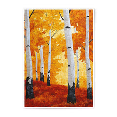 Autumn Birch Tree Photographic Print, Fall Forest Wall Art, Landscape Photo, Nature Photography, Modern Home Decor, Gold and Orange Leaves - Tawshia