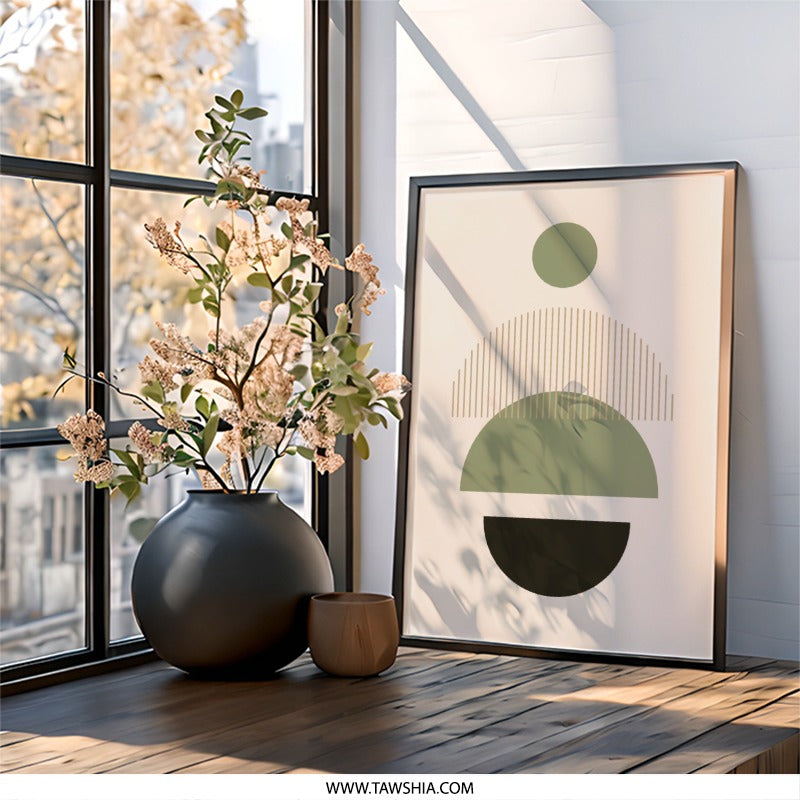 Abstract Geometric Wall Art, Modern Circle Print, Contemporary Home Decor, Minimalist Poster, Neutral Tone Art - Tawshia