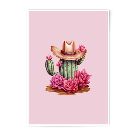 Cactus Photographic Prints, Cowboy Hat Art, Pink Flower Decor, Southwestern Wall Art, Desert Botanical Print, Whimsical Home Decor, Cactus - Tawshia