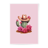 Cactus Photographic Prints, Cowboy Hat Art, Pink Flower Decor, Southwestern Wall Art, Desert Botanical Print, Whimsical Home Decor, Cactus - Tawshia