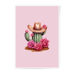 Cactus Photographic Prints, Cowboy Hat Art, Pink Flower Decor, Southwestern Wall Art, Desert Botanical Print, Whimsical Home Decor, Cactus - Tawshia