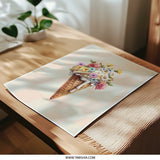 Floral Ice Cream Cone Photographic Print, Cute Dessert Art, Sweet Treat Wall Decor, Pastel Aesthetic, Foodie Gift, Unique Kitchen Art - Tawshia