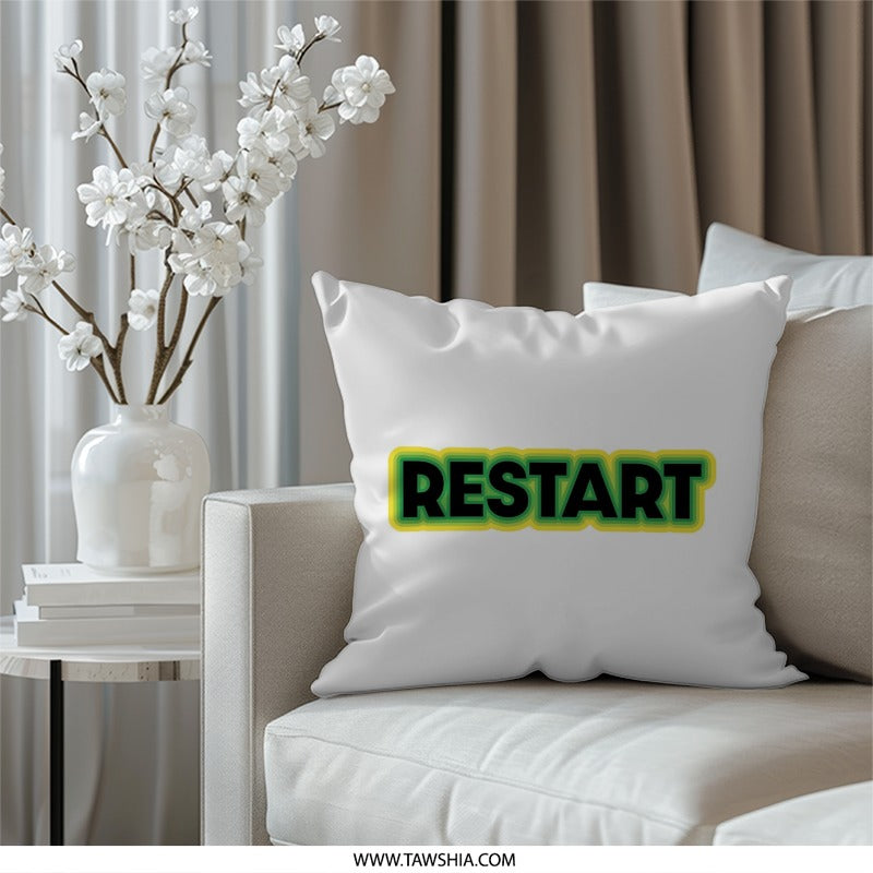 Restart Pillow, Motivational Decor, Word Art Cushion, Inspirational Pillow, Gift Idea, Home Accent, Modern Design Pillow - Tawshia